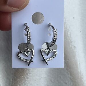 ⭐️-Silver Heart with pavé dangle Earrings